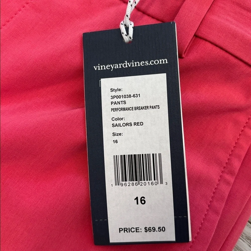 NWT Vine yards performance breaker pants sailors red pink size 16